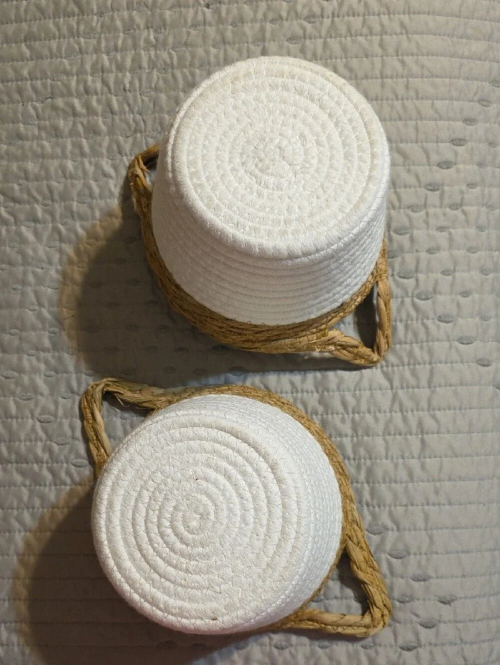 Handwoven White and Natural Seagrass Storage Baskets - Set of 2